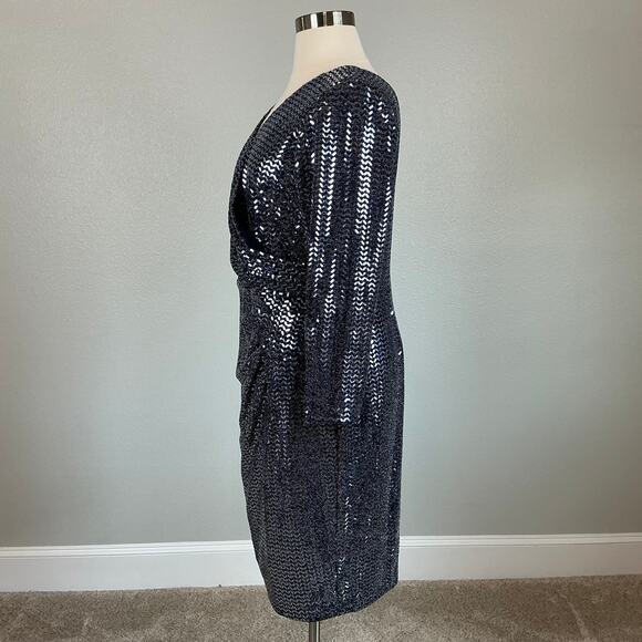 Betsy & Adam Metallic Long Sleeve Sheath Cocktail Dress Size 18W Blue V-Neck - Picture 5 of 14